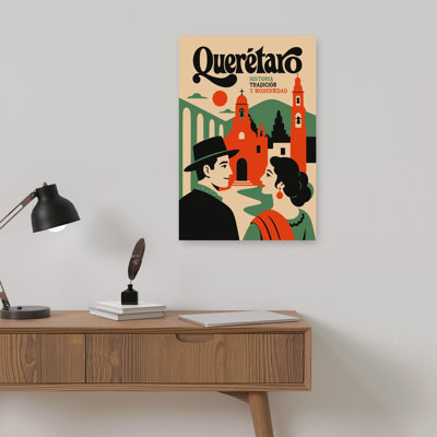Vintage Queractaro Romance Retro Romantic Traditional Architecture City Wall Art Print 1 Piece Wrapped Canvas Wall Art