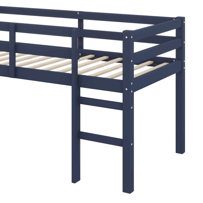 Twin Loft Bed With Guardrails And Ladder, Blue