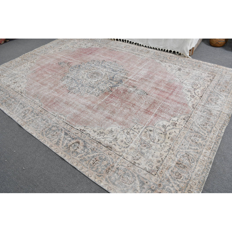 Tapis rétro rétro surdimensionné Anatolian sur fond médaillon rouge idéal pour le décor de salon bleu / rouge