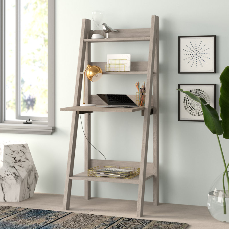 Bureau d'ordinateur en stratifié avec tiroirs de rangement inclinés H 61 po Athulya, Taupe foncé