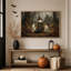 Trois fantômes dans des chapeaux de sorcière, art mural d'Halloween aux chandelles, automne-465681694