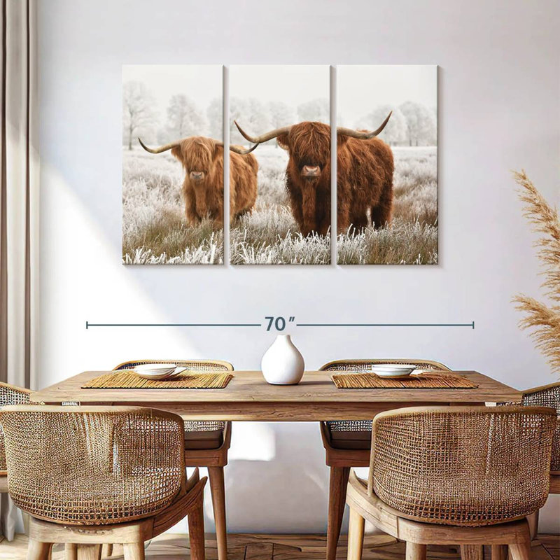 Poilu Highland Cows 3 pièces, H 36 po x l 57 po x P 1,25 po