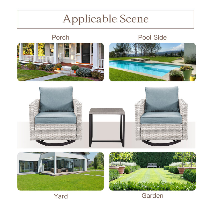 Chaise de patio pivotante inclinable avec coussins, Bleu pastel