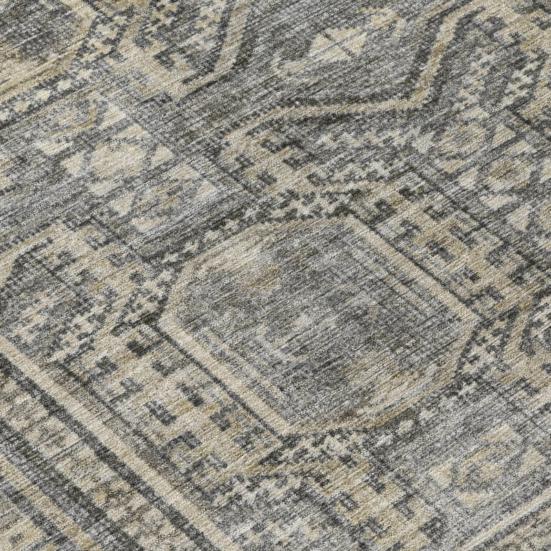 Machine Washable Indoor/Outdoor Xhevrie Pewter Rug, Rectangle 3' x 5'