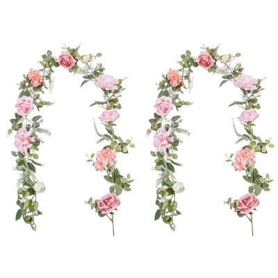 2 pièces guirlande d'hortensias, 6,56 pi de vigne rose, fleurs arquées, guirlande florale pour la décoration du chemin de table
