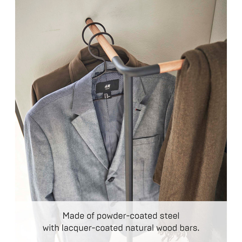 Black Steel and Wood Wall Mounted Coat Rack