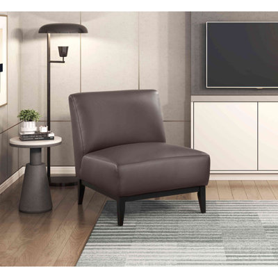Fauteuil d'appoint rembourré en cuir avec dossier de siège en bois massif et luxueux