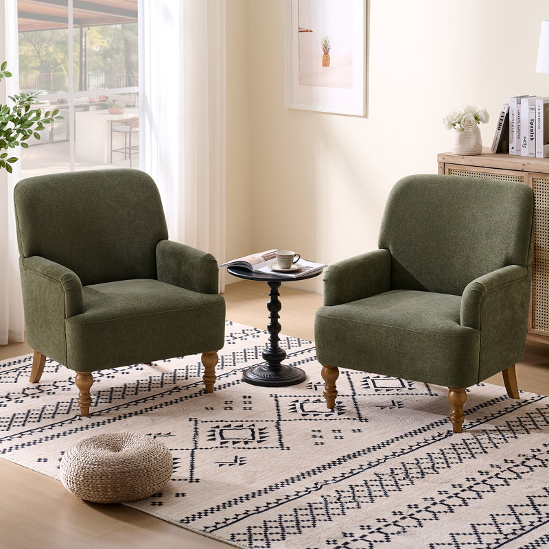 28.7" Upholstered Armchair With Tight Back And Solid Wood Legs, Green