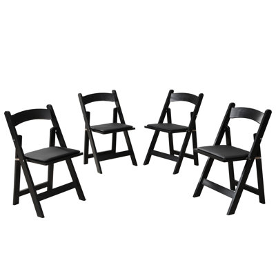 Chaise pliante rembourrée - 4 pièces, bois massif, coussin noir, confortable, peu encombrante, pour la salle à manger (4) couleur bois portative et confortable