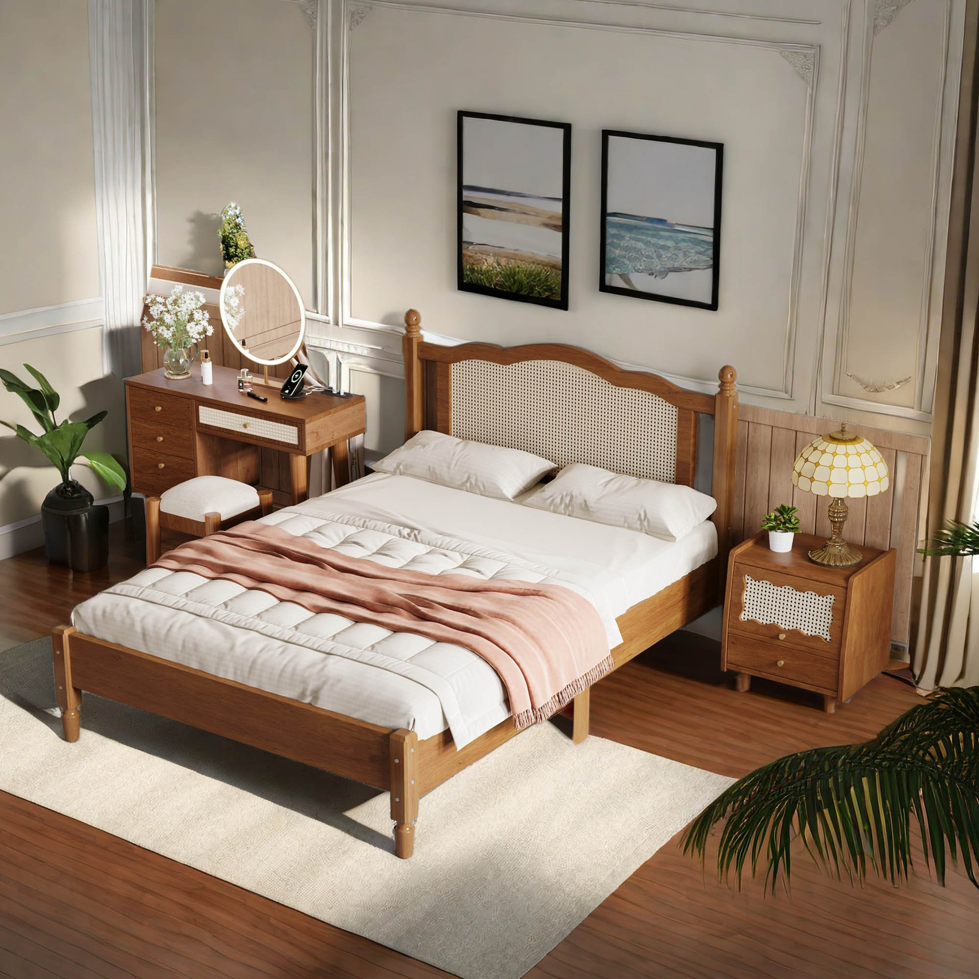 Charlton Home 3 Pieces Retro Bedroom Set with Wood Full Size Bed Frame