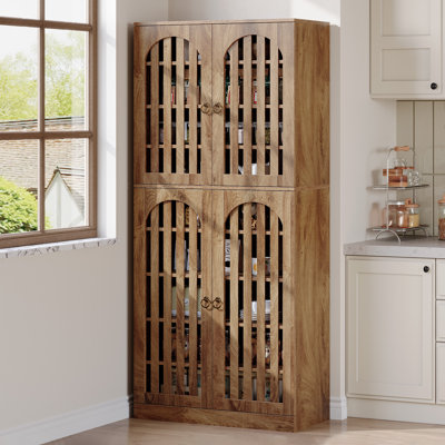 70.86" Tall Kitchen Pantry Cabinet, Farmhouse Wooden Cupboard With 4 Slatted Doors And 9 Storage Shelves For Kitchen, Dining Room, Living Room
