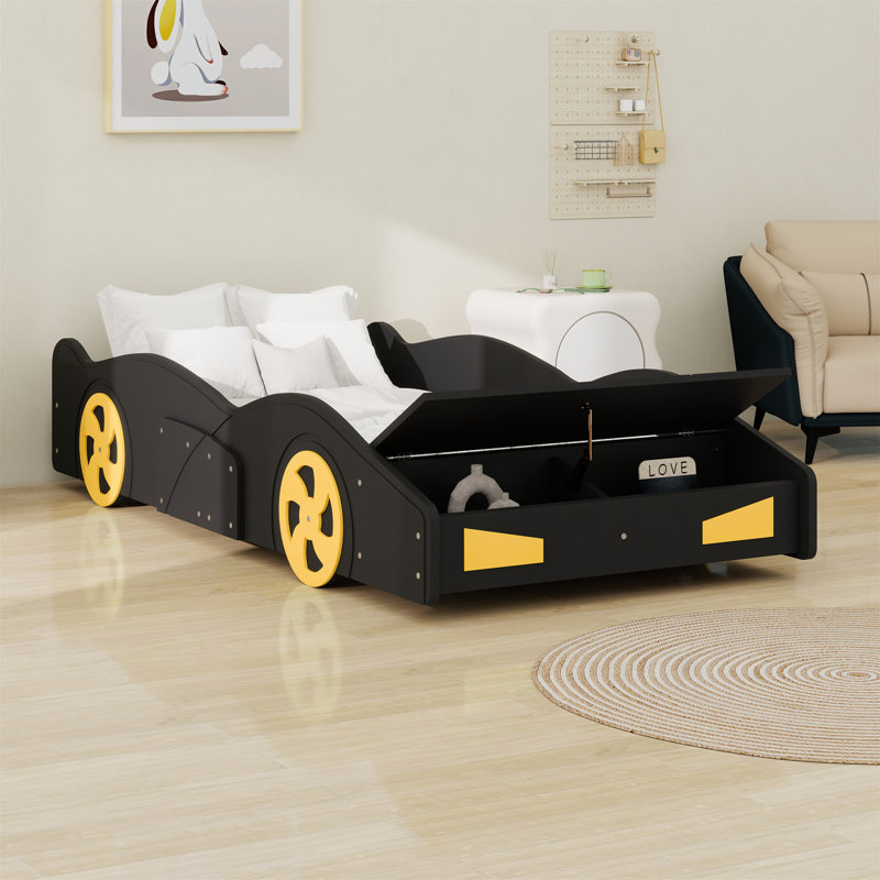 Lit plateforme avec roulettes et rangement Race, Noir