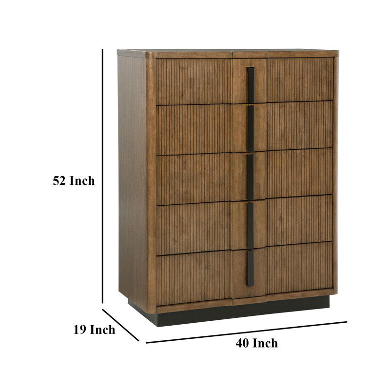 Grande commode Reon, 5 tiroirs, brun cendré décoratif noir