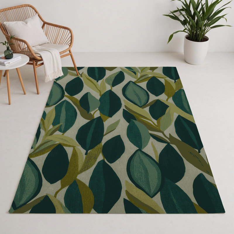 Tapis bleu intérieur et extérieur Botanical, Rectangle 5 pi x 7 pi