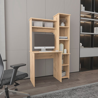 6-Shelf Writing Desk With Built-In Bookcase