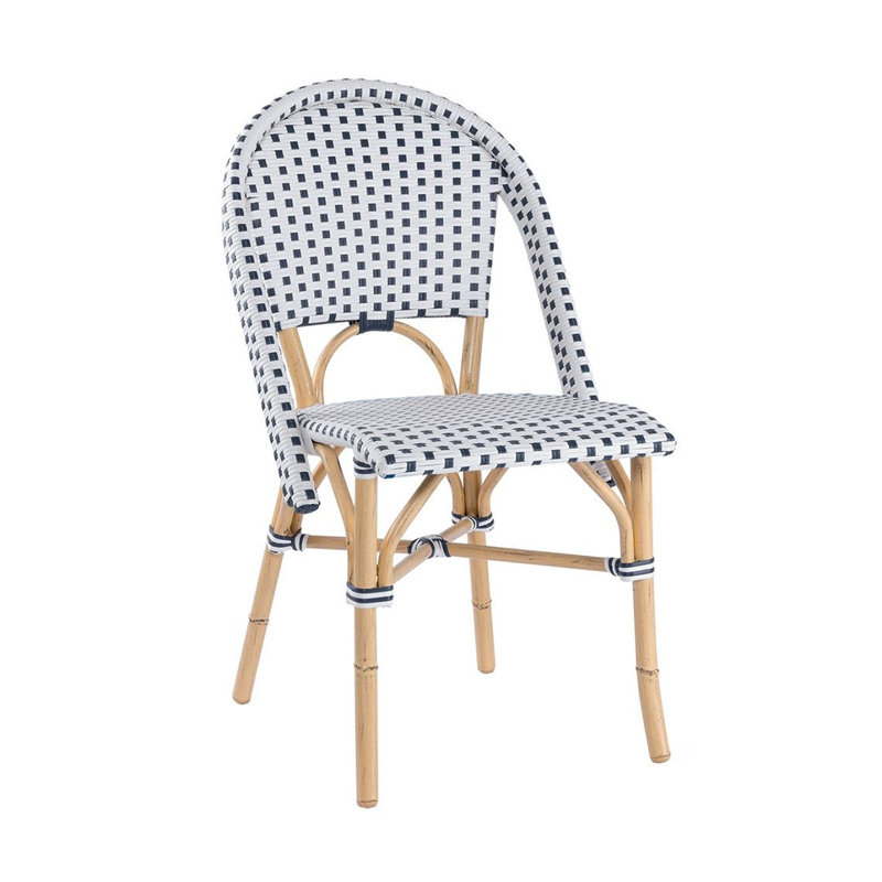 Café Side Chair (Stacking), Rattan, Café White/Royal Blue