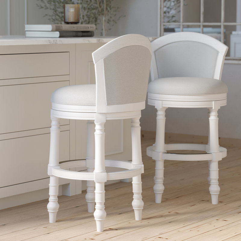 Tabouret de bar de 31 po, pivotant, assise et dossier rembourrés, blanc, gris, assemblage simple à 180 degrés, profondeur de 22,3 po, largeur de 22,32 po, hauteur de 43,52 po avec pivot, confortable