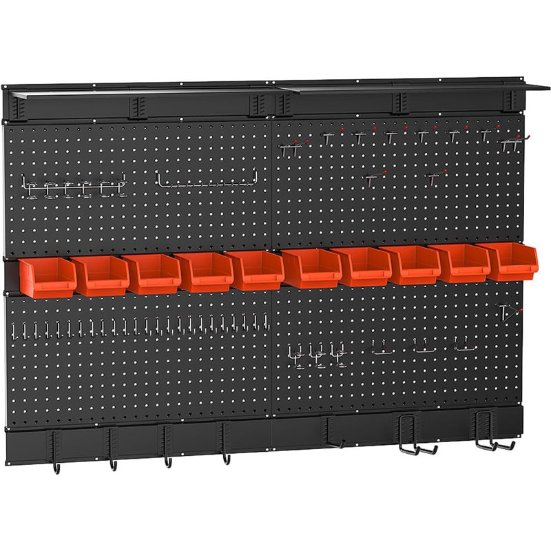 Organisateur mural noir en panneau perforé, 48 po x 36 po pour rangement de garage avec crochets