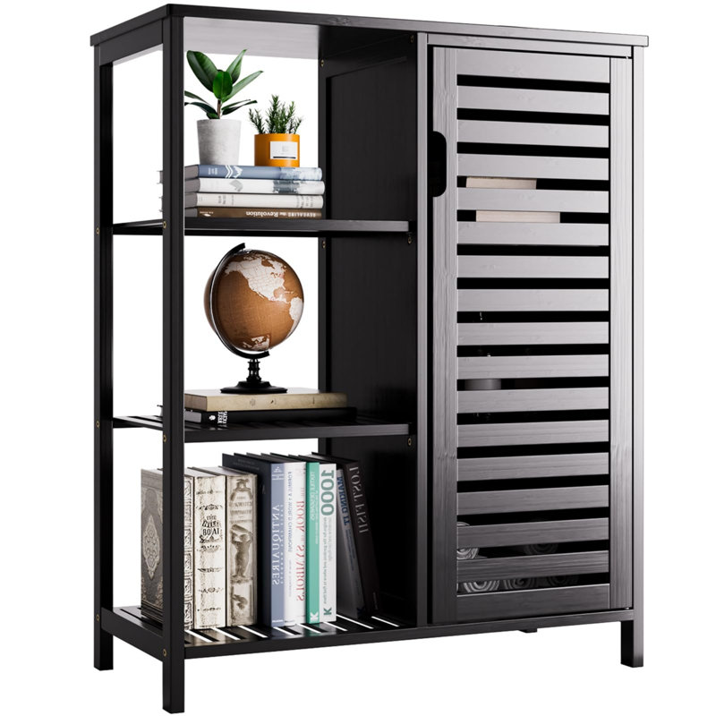 Bamboo Freestanding Bathroom Cabinet, Matte Black