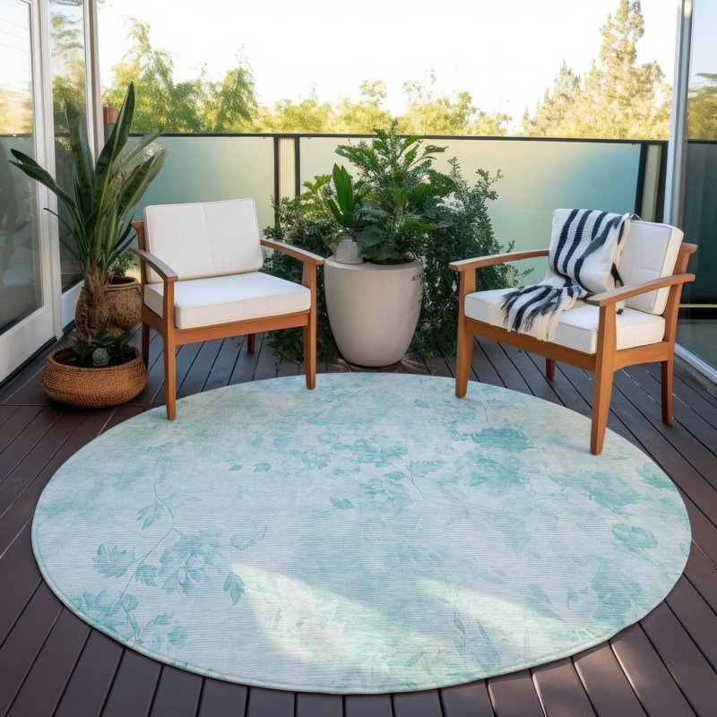 Karsyn Washable Floral Indoor / Outdoor Rug, Round 8'