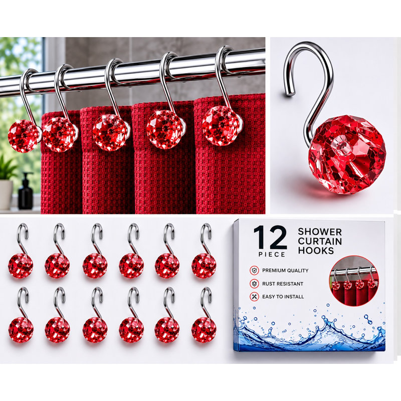 Crochets de rideau de douche cristal ball, Rouge