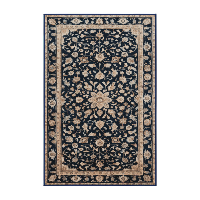 Tapis bleu turc lavable à la machine, Rectangulaire 3 pi x 5 pi