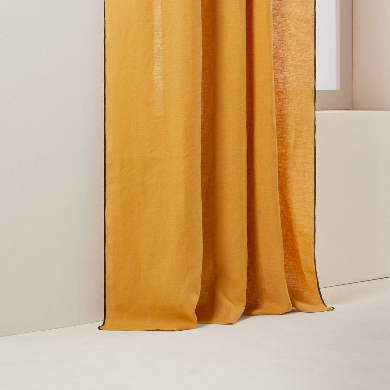 Carlina Semi Sheer Curtain Panel Pair, Width 135 x Drop 350cm, Ochre