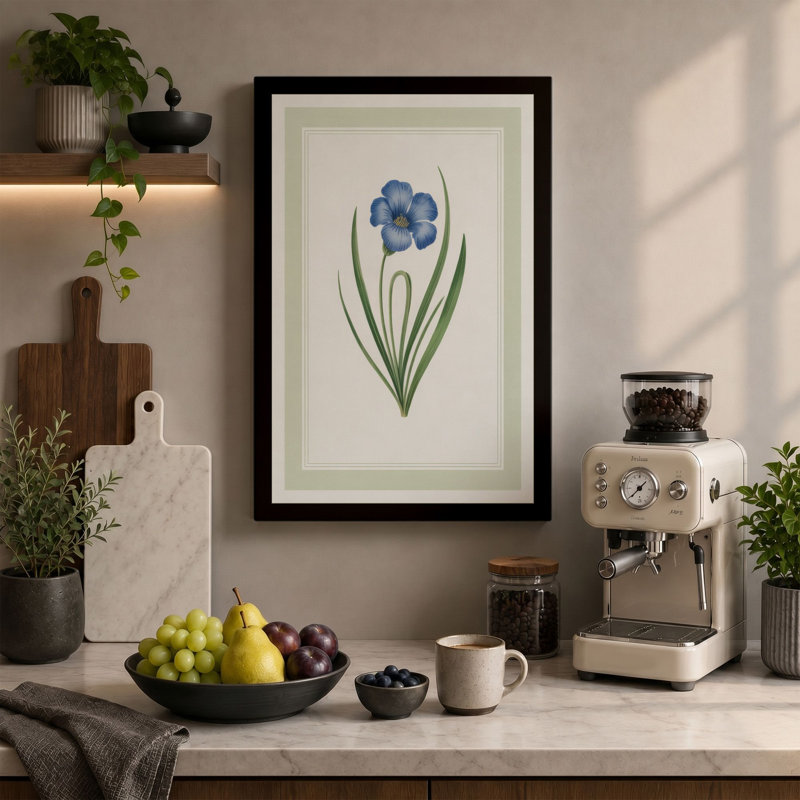 Blue Flower Study Botanical - Wrapped Canvas, 24x16 - 61.0 x 40.6 cm, Cream Border