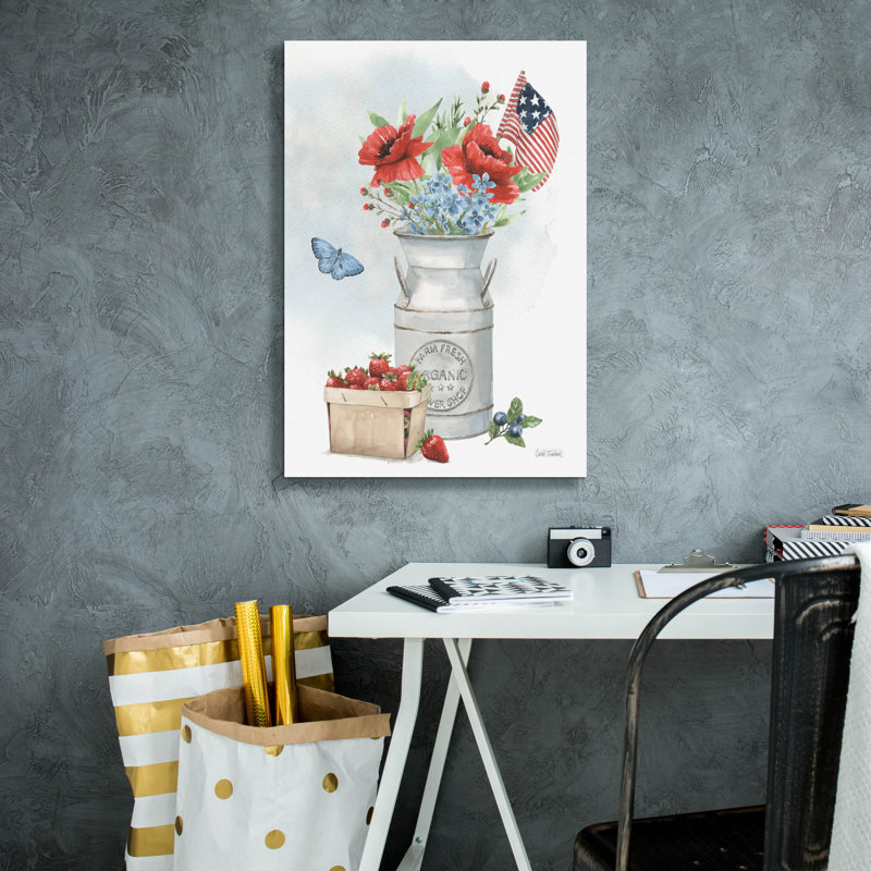 «Epic Graffiti» «Red White and Blue Floral 1» par Leslie Trimbach, art mural sur toile, H 26 po x l 18 po x P 0,75 po