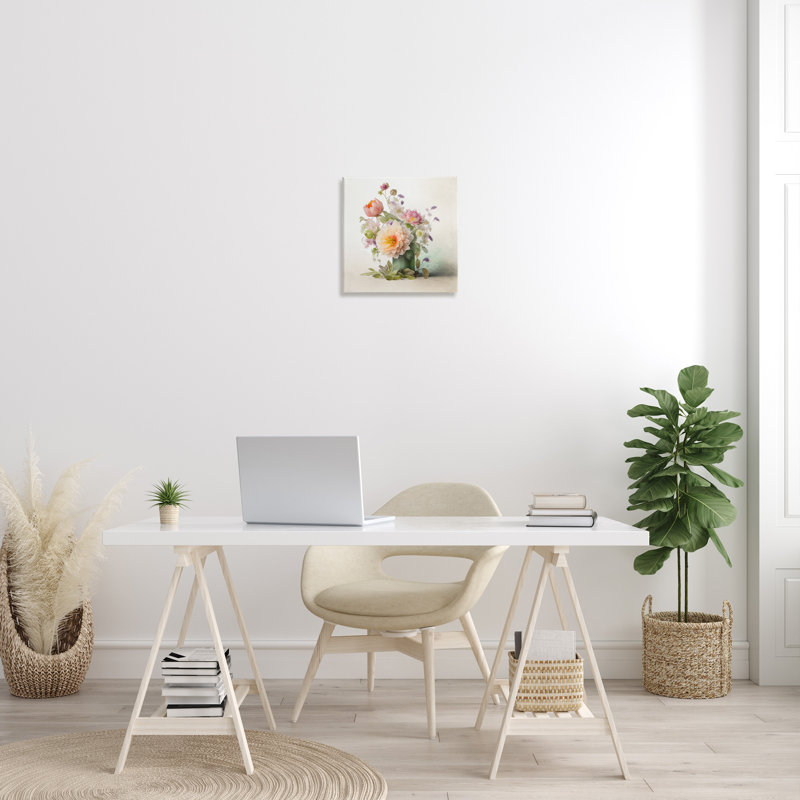 Bouquet de fleurs printanières sur toile, H 17 po x l 17 po x P 1,5 po