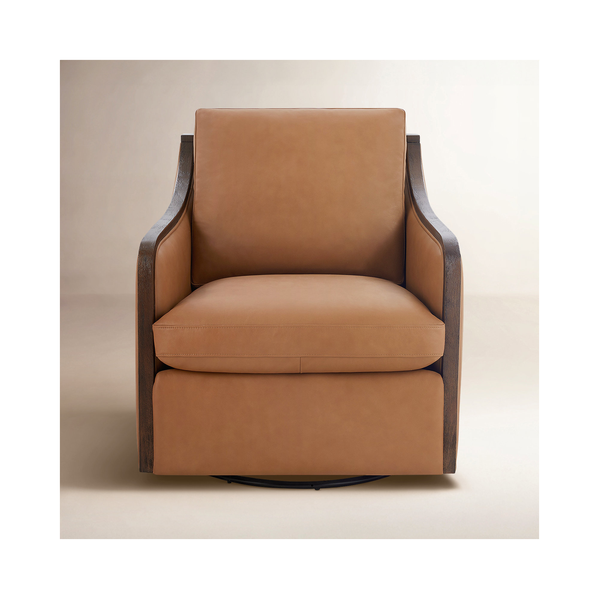 Grayton Oversized Geniune Leather Swivel Accent Chair, Aline Butternut