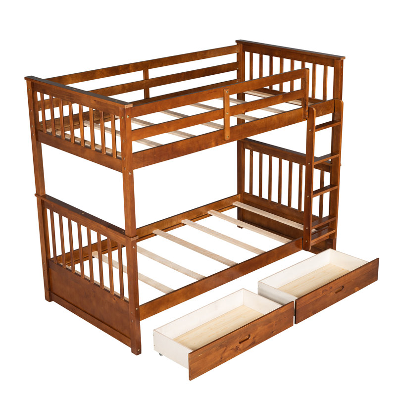 Lit superposé simple au-dessus de simple avec échelles et deux tiroirs de rangement