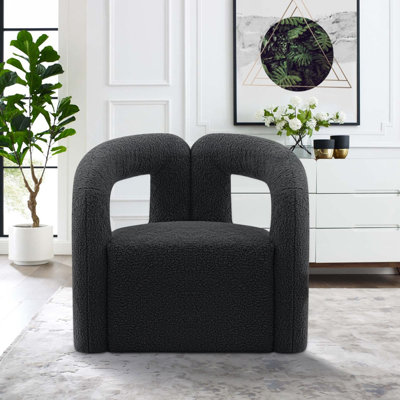 Darian Modern Boucle Upholstered Pine Wood Barrel Chair in Black