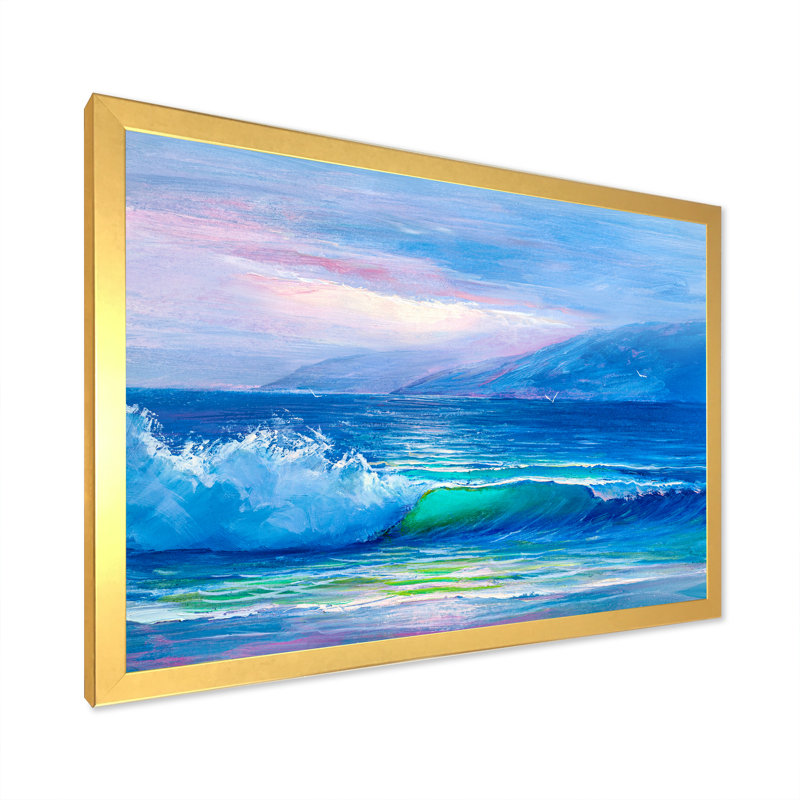 «Blue Waves Breaking At The Beach II», peinture sur toile, H 12 po x l 20 po x p 1 po, Toile tendue
