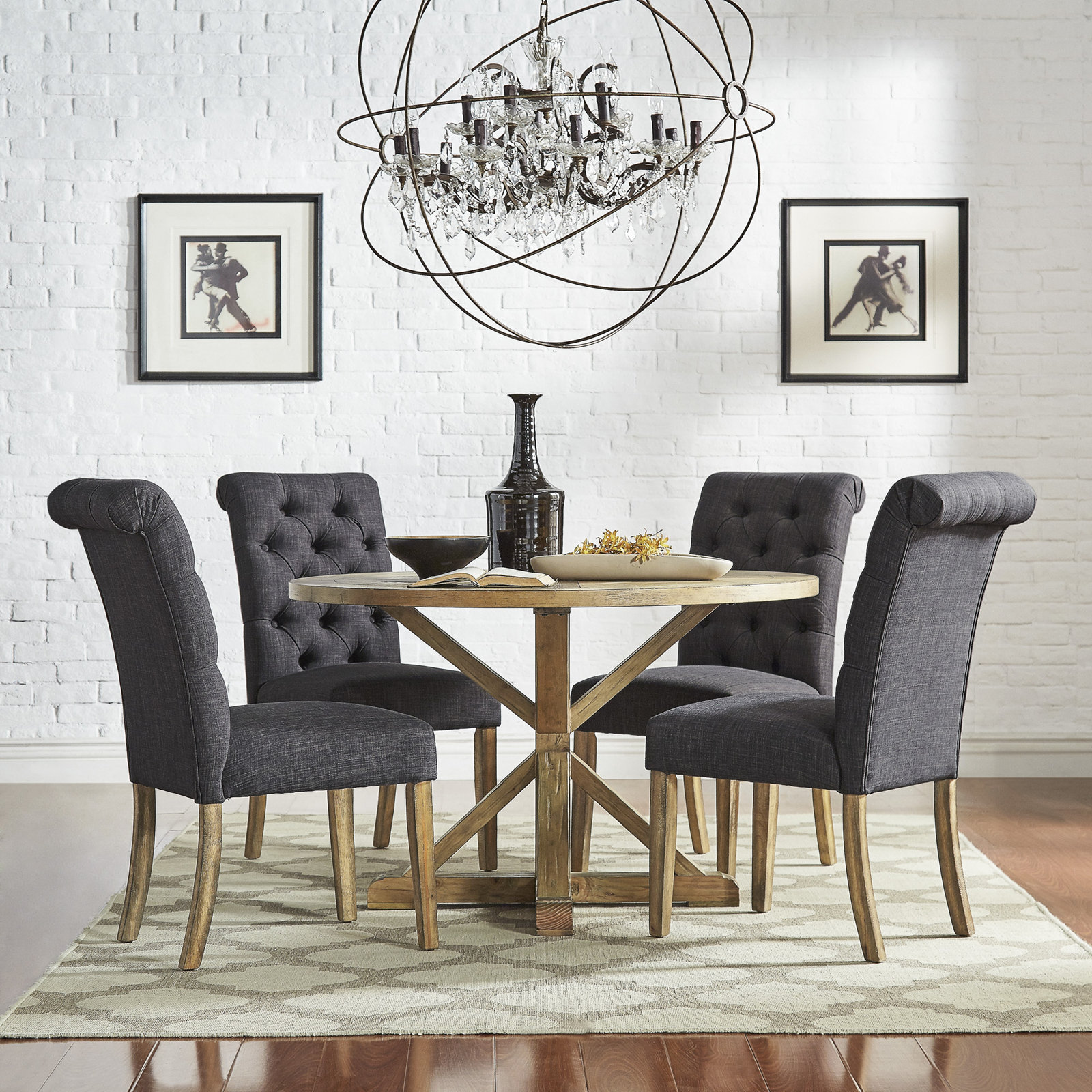 Deane 4 - Person Pedestal Dining Set, Dark Gray Linen