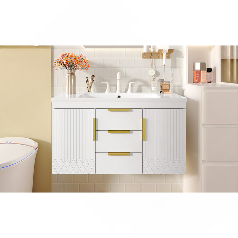 Meuble-lavabo mural 36 po avec 2 tiroirs, Blanc