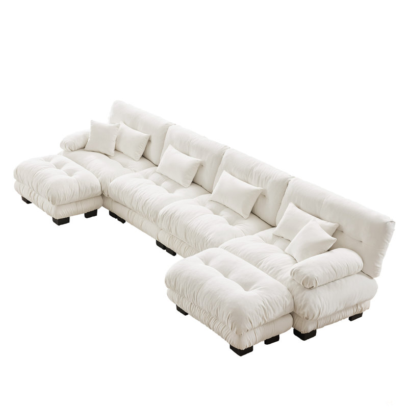 Canapé modulaire Chenille, Chenille blanche, H 35,4 po x l 173,2 po x P 59,6 po