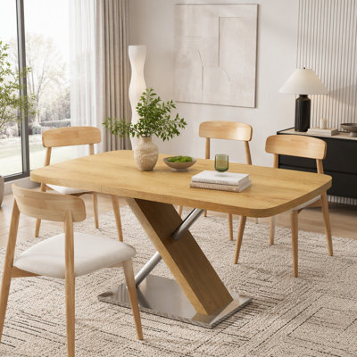 Extendable Dining Table with Cross Metal Base