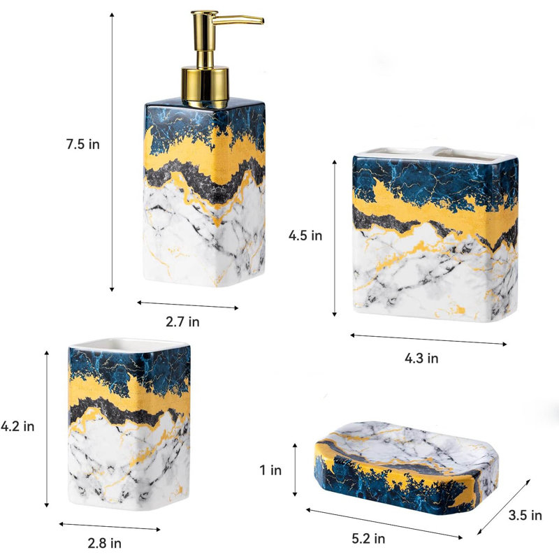 Marble Bathroom Accessory Set, Blue