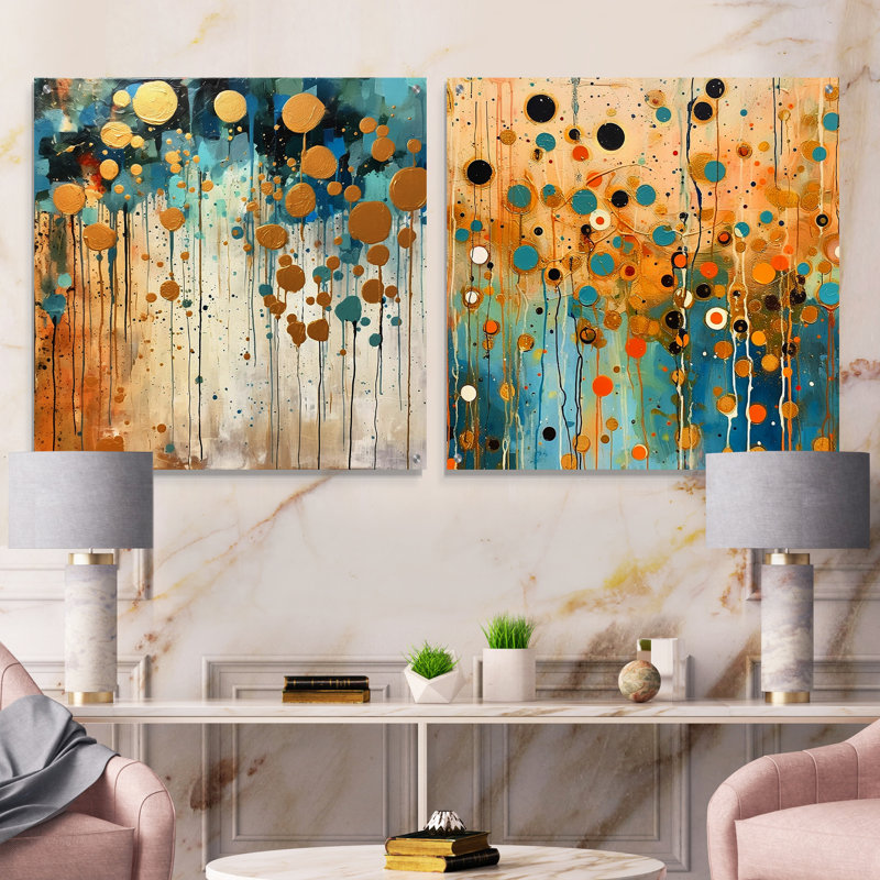 Retro Remix II - ensemble de 2 peintures murales abstraites en acrylique, H 36 po x l 73 po