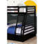 Lit superposé simple au-dessus d'un lit double avec apparence transitionnelle, bois massif noir, deux tiroirs, attaché et 10 pièces Lattes avec style, structure en bois