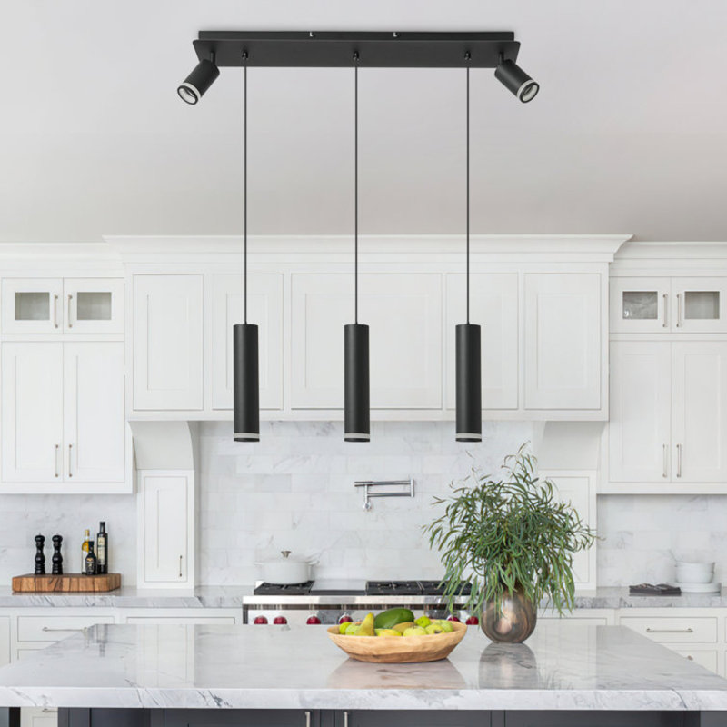 Luminaire suspendu réglable en métal - Style moderne noir mat pour îlot de cuisine