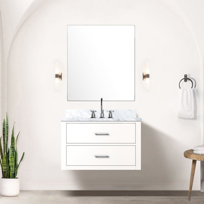 White Bath Vanity 30 In. W X 22 D, Marble Countertop, Faucet, 28" Mirror Single 30X22, Marble,