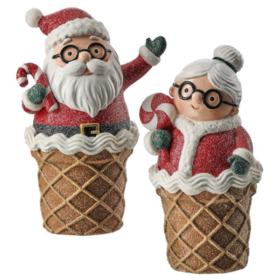 Père Noël en résine 6 po et Clause dans un cornet de crème glacée 