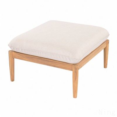 Terassi Outdoor Acacia Wood Ottoman, Light Teak Finish With Beige Cushion