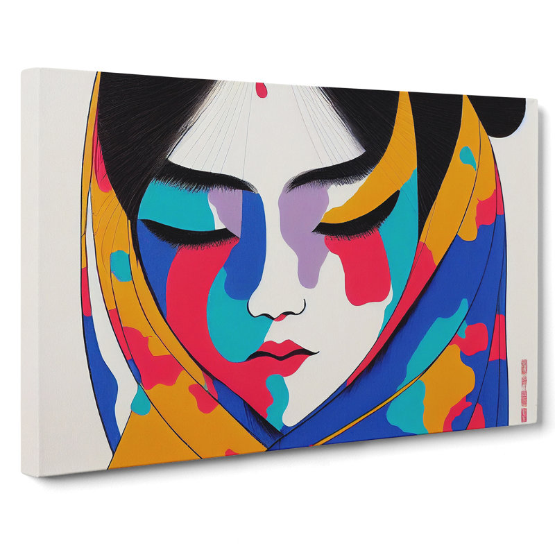Dripping Paint Geisha Abstract - Wrapped Canvas, 40cm H x 60cm W