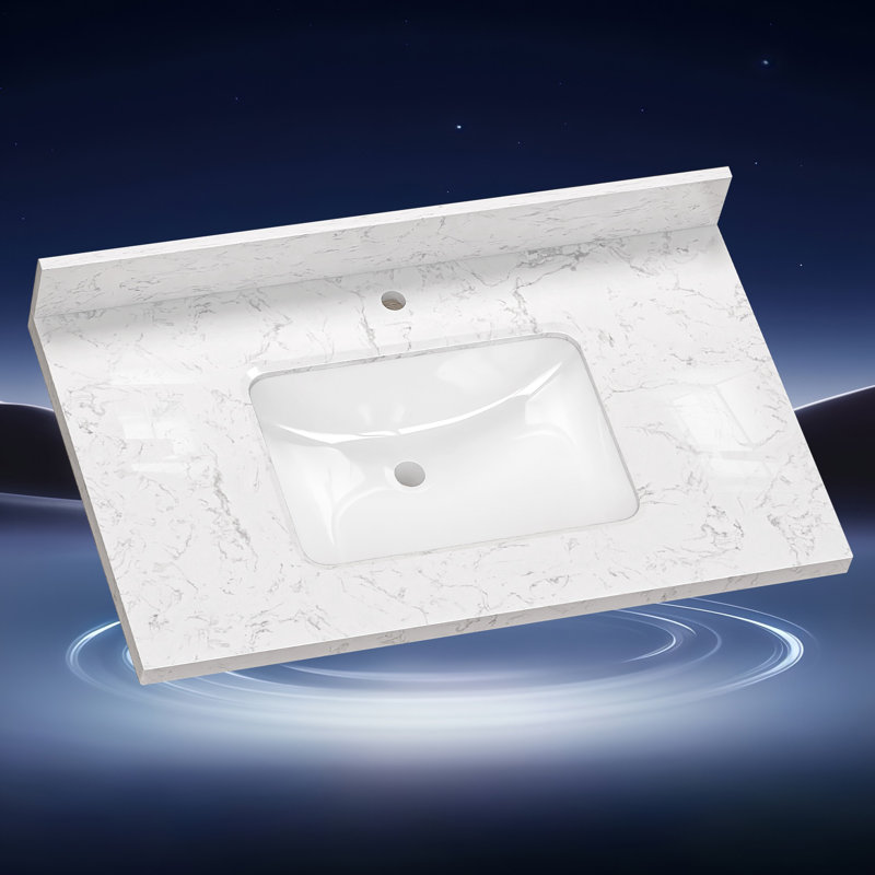 36 po X P 22 po D Comptoir de salle de bain rectangulaire en marbre blanc cultivé