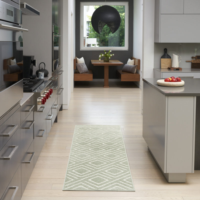 Ebern Designs Garp Green Modern Indoor Rug, Runner 2' x 6'