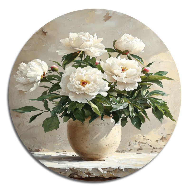 Joniqua - pivoines, art mural rond en métal, H 16 po x l 16 po