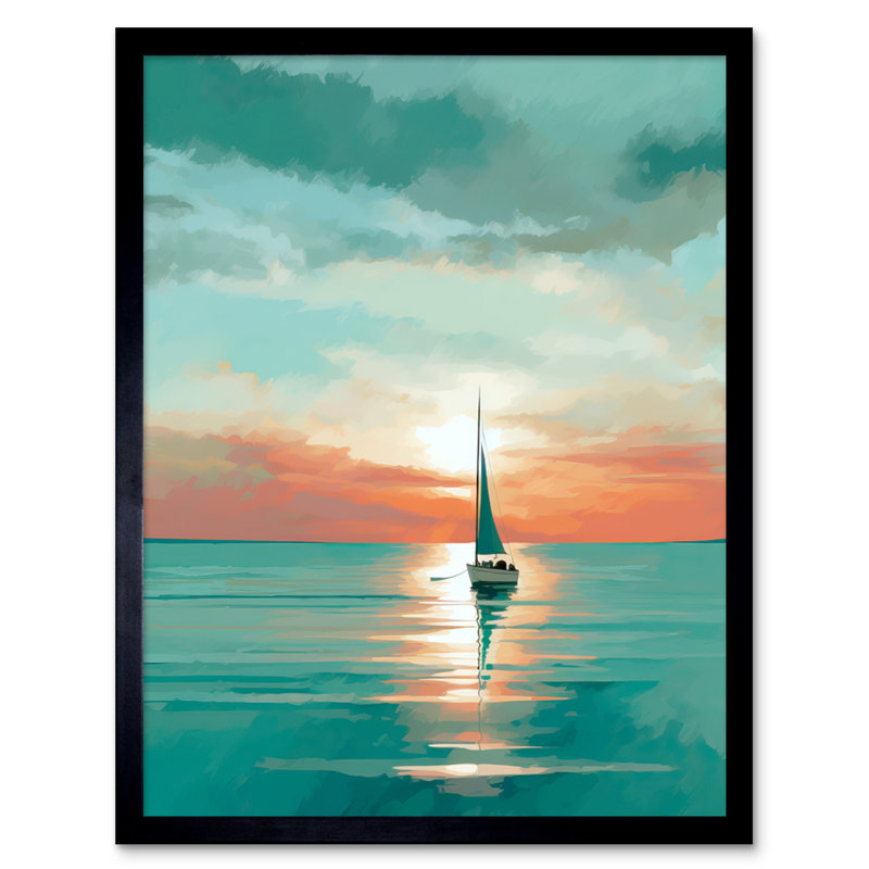 Hagler A Sailboat Sailing on a Calm Sea at Sunrise 1 Piece Single Picture Frame Wall Art
